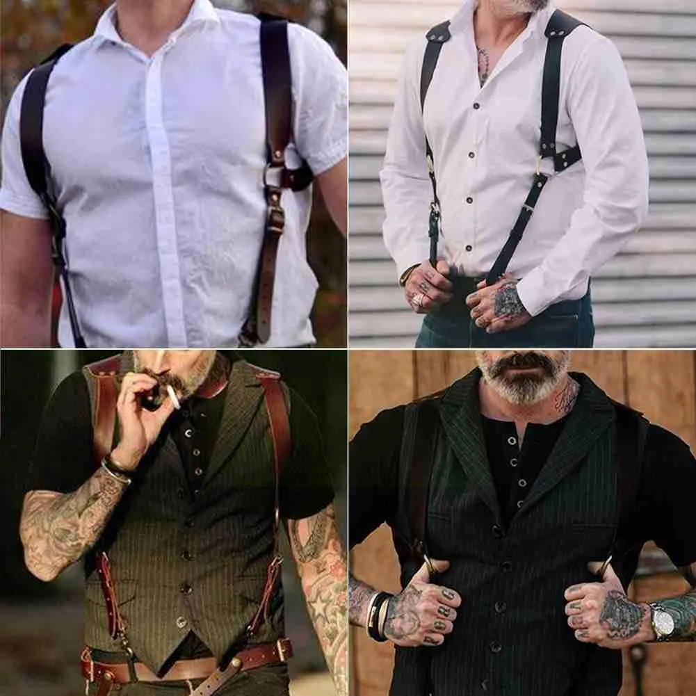 Vintage en cuir jarretelles hommes médiéval Renaissance Suspensorio vêtements épaule accessoires ceinture sangle harnais poitrine Punk J9R7270u