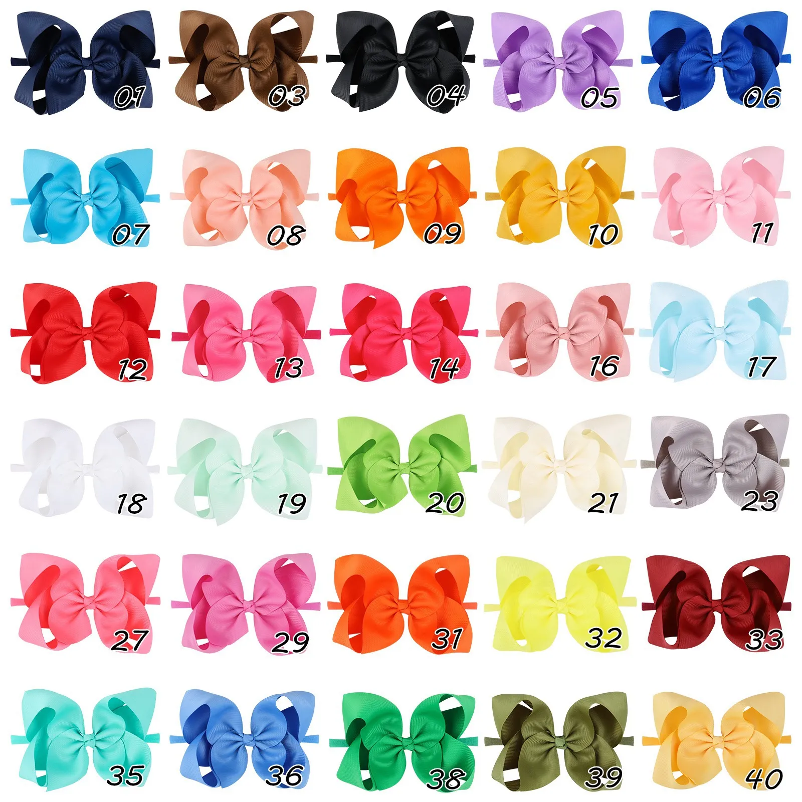 40 cor Big Bow Bebê Headbands 6 polegadas Grosgrain Fita Headband Meninas Kids Elastic Bowknot Hairbands Crianças Acessórios De Cabelo