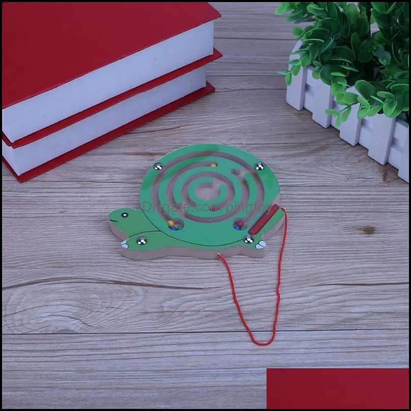 Cute Kids Wooden Magnetic Puzzle Children Magnetic Wand Marbles Labyrinth Tortoise Maze Toy Kids Intellectual Jigsaw Board