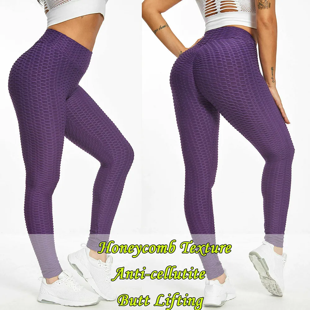 Women High Waist Yoga Pants Honeycomb Anti-Cellulite Sport Scrunch