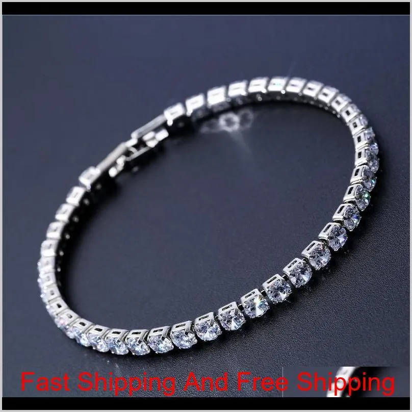 Luxe 4Mm Cubique Zircone Tennis Bracelets Glacé Chaîne Cristal De Mariage Bracelet Pour Femmes Hommes Or Argent Bracelet Bijoux L92Os 8Pw6R