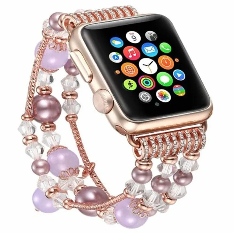 Cinturino in pietra di agata artificiale Cinturini intelligenti in perla Cinturino da donna con diamanti per Apple Watch Serie 76 5 4 3 2 Bracciale in cristallo con gioielli a fascia 41mm 45mm 44mm 42mm 40mm 38mm