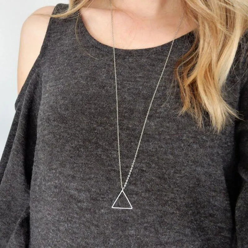 Simple Gold Triangle Pendant For Women Vintage Sweater Long Chain Necklaces collares mujer moda 2020 Jewelry Gifts