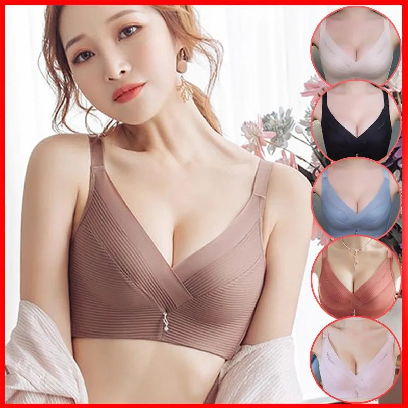 Cross net yarn stripe bud silk soft comfortable cotton stick a skin together gather underwear bra213a