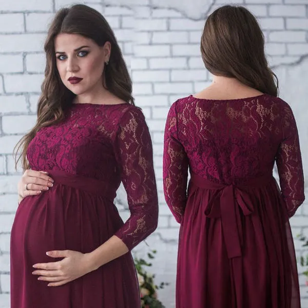 2019 Nuevo vestido de madre embarazada Accesorios de fotografía de maternidad Ropa de embarazo Vestido de encaje para sesión de fotos embarazada Ropa Q0713