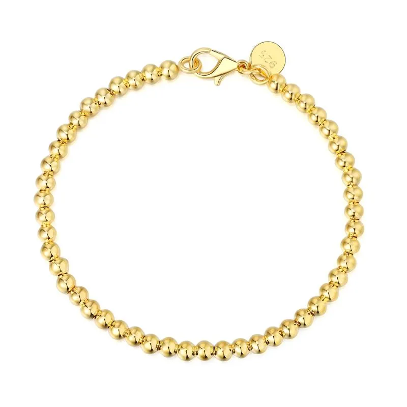 Charme Pulseiras 925 Pulseira de Prata 18K / 14K Gold 4mm Bead Menwomen Jóias Casamento Presente