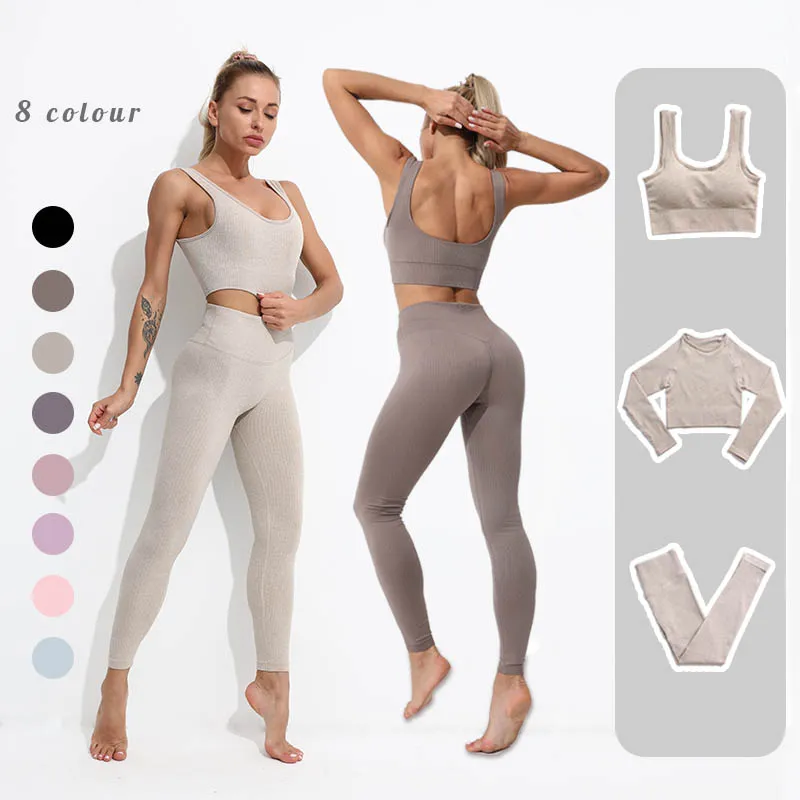 Ubrania treningowe Seamless Yogi Zestaw Kobiety Fitness Odzież Siłownia Zestaw Kobiet Sportswear High Waist Legginsy Sportowe Garnitury Długi Rękaw