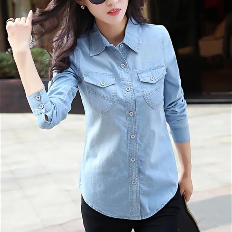 A New Day Denim Shirt Womens S Small Blue Long Sleeve Button Up 100% Cotton  | eBay
