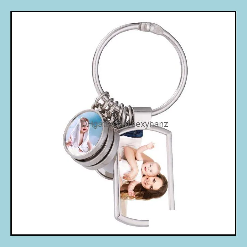 Keychains Fashion Aessories 5 Circle Rec Charms Sublimation Blank Key Ring Thermal Transfer Keychain Car Bag Pures Pendants Hang Po Fra