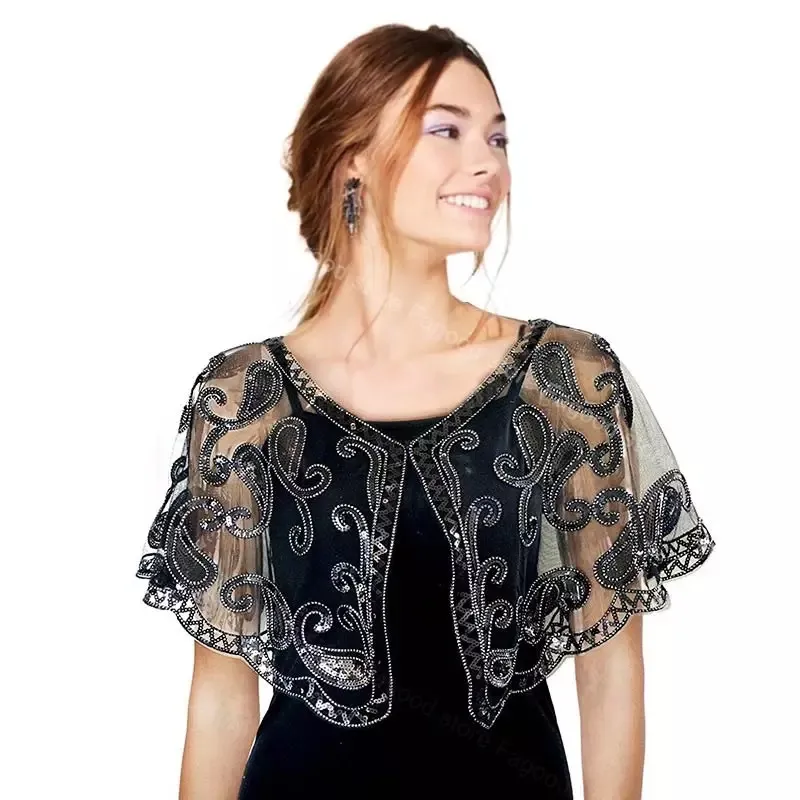 Wraps Jacken Damen Pailletten Achselzucken Schal Brautkleider Cover Up Flapper Cape Damen Perlen Schals Abend Party Braut