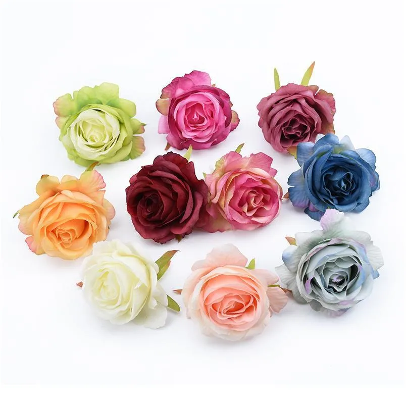 2pcs 6cm pianta finta rose di seta testa fiore parete matrimonio decorazioni per la casa accessori fai da te album ghirlanda di natale artificiale jllJAZ