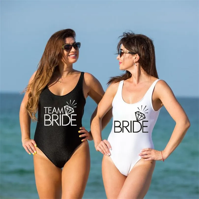 Diamond Pattern Team BRIDE Letter Print Bride Swimsuit Sexy