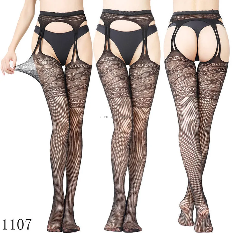 Women Tights Fishnet Opening Leggings Stripe Pantihose Lingerie Pants Tights  Black One Size 