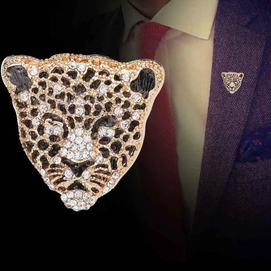 Strass Testa di leopardo Spilla tigre Distintivo Abito da uomo Spille per maglione Regali per la festa del papà Spilla in metallo per accessori da uomo