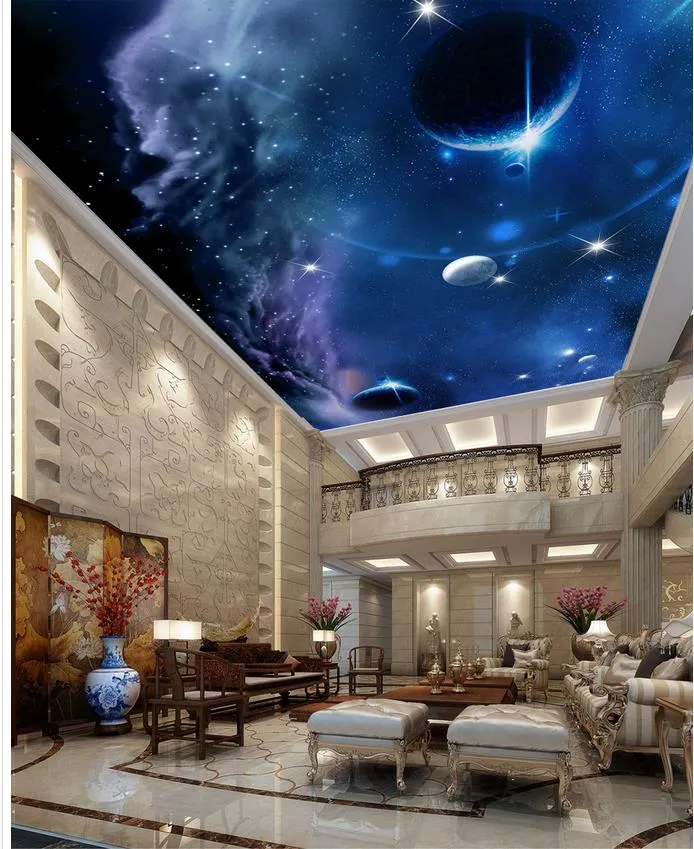 Modern 3D Blue Sky Ceiling Mural Ceiling Wallpaper For Living Room From