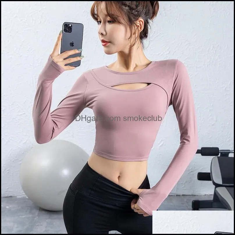 Yoga wear long-sleeved chest hollow top women`s new running quick-drying fitness clothes