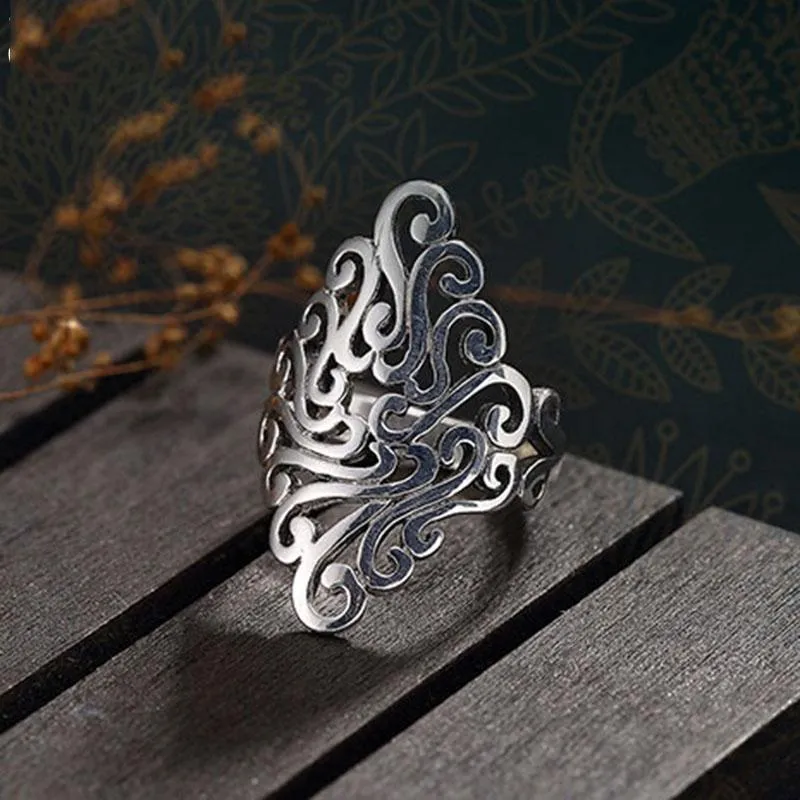 Bröllopsringar bijoux silver stor blomma för kvinnor julklappar justerbara öppna ring damer boho smycken anillos