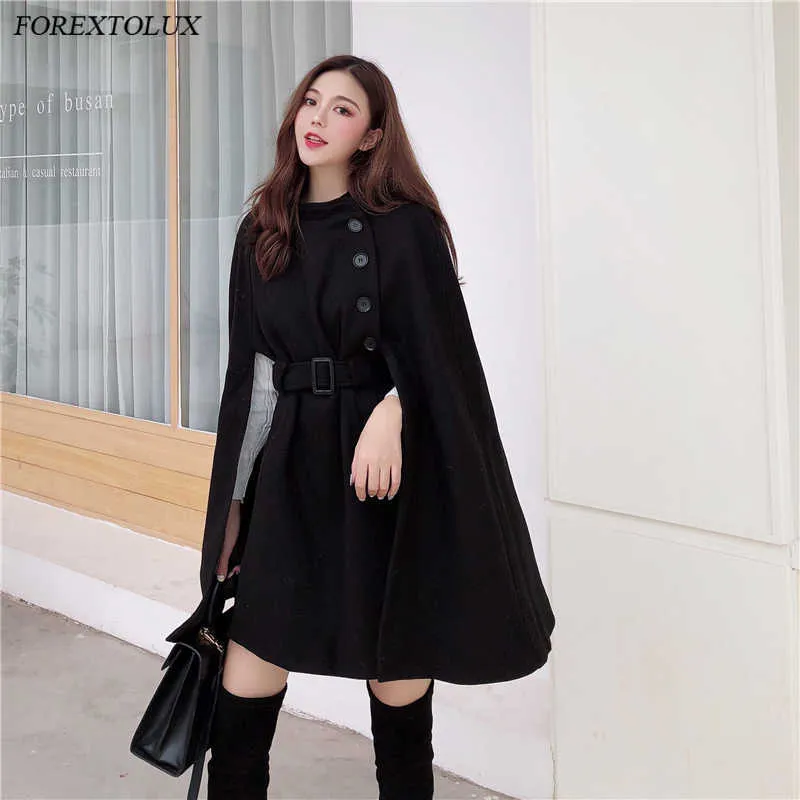 Woolen Shawl Cape Poncho Jacka Kvinnor Elegant Högkvalitativ Karamell Ytterkläder Ladies Solid Large Coat Fall Korean 211015