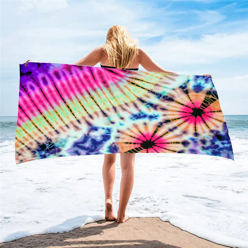 Tie Dye Beach Towel Square 150*75 cm Towels Fabric Material Rainbow Superfine Fiber Water Absorption Bath Cover for Adult