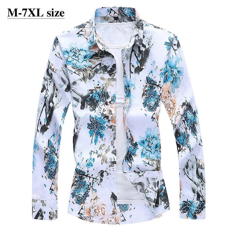 Autunno uomo manica lunga camicia da fiori in stile cinese stampa moda business slim fit casual camicie plus size 5xl 6xl 7xl 210225