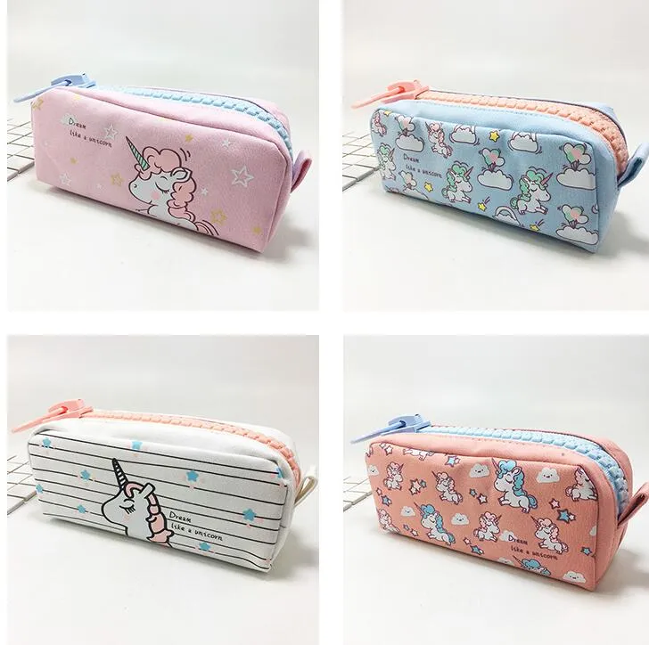 2021 grande fermeture éclair licorne porte-crayon grande capacité toile école sac à crayons sac de rangement stylo pochette fournitures scolaires papeterie Estuches