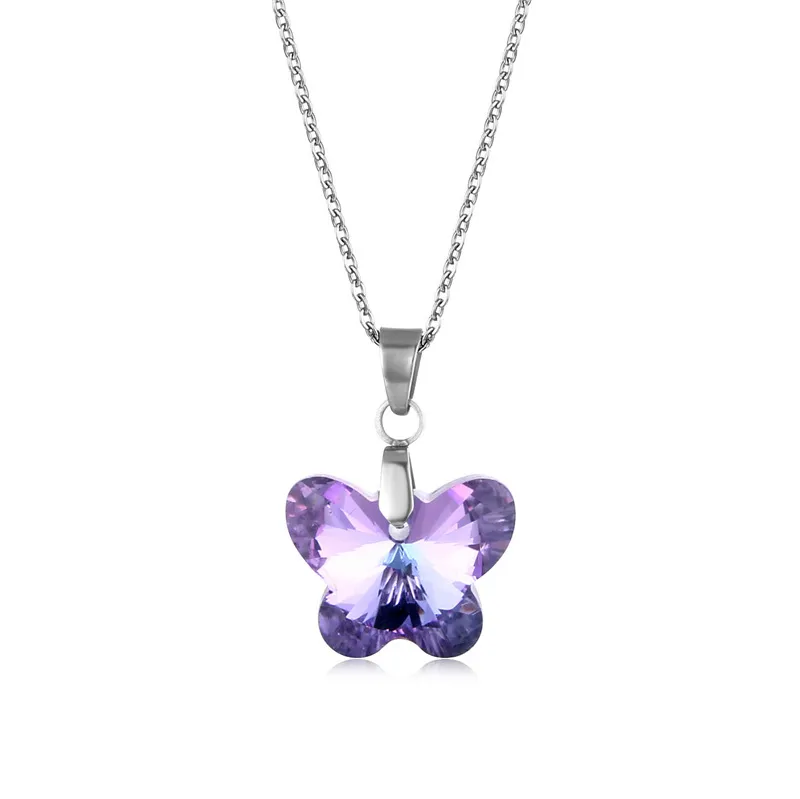 Colliers papillon en cristal coloré à la mode pour femmes pendentif chaîne collier bijoux de fête