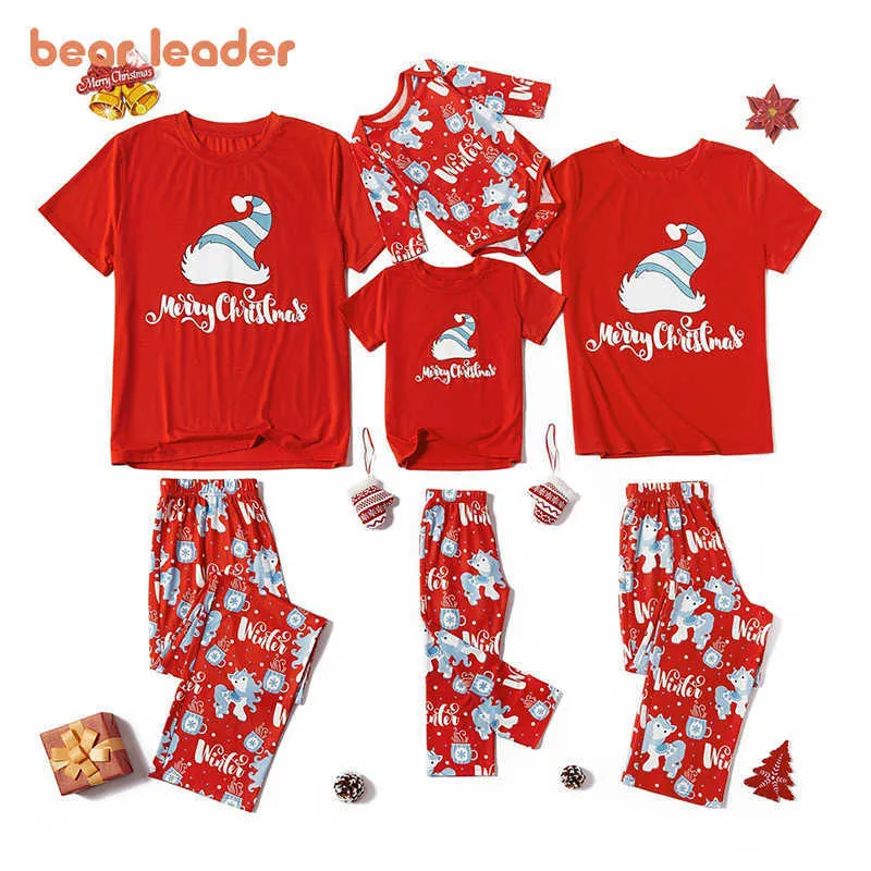Oso líder Navidad pijamas moda familia juego trajes lindo dibujos animados estampado papá mamá hija niños ropa conjuntos 210708
