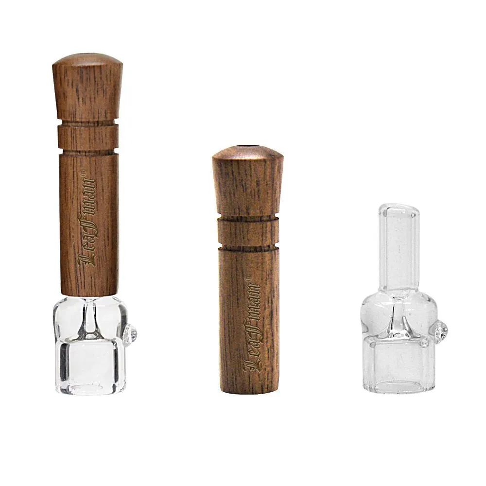 LeaFMan 68MM Glass One Hitter Pipes Bat With Wood Handle 68MM Walnut Wooden Tobacco Pipe Smoking Herb Grinder Accessoires