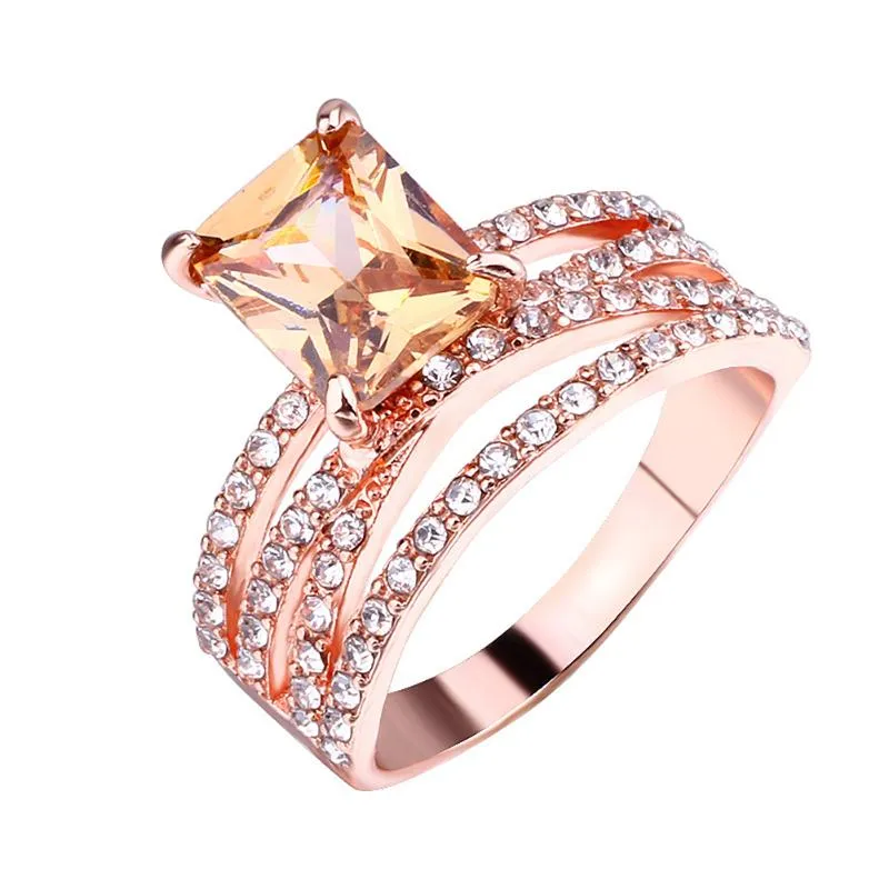 Wedding Rings 2Pcs Set Rose Gold Morganite Bling Ring Women Jewelry295z