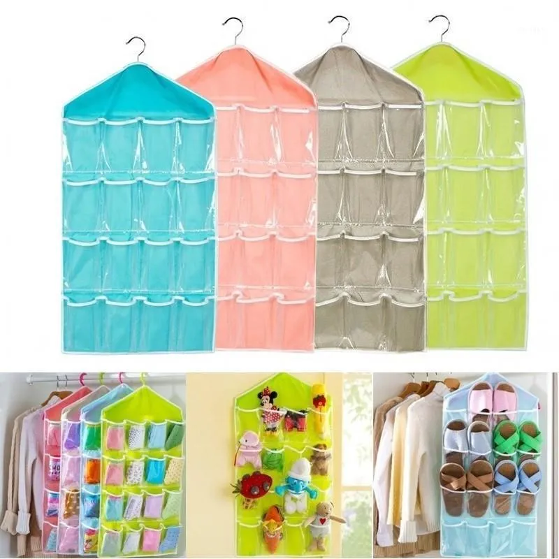 25# Storage Bag 16Pockets Clear Hanging Socks Bra Underwear Rack Hanger Organizer Care Celebrations Bags