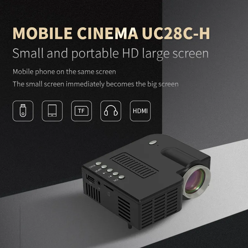 Uppdaterad UC28C Mini Bärbar projektor Kabelansluten Samma skärm 1080P Hemmabio Underhållning Mediaspelare Spel Beamer Filmenhet Handhållna projektorer