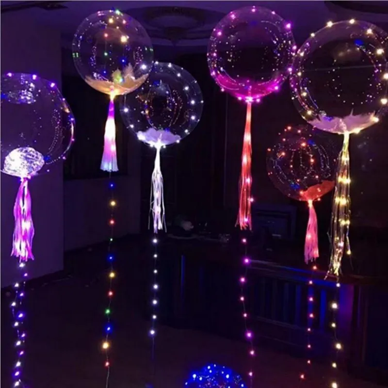 10 Pack LED Işık Up Bobo Balonlar Dize 18 inç Glow Şeffaf Helyum Balon 3 M Dizeleri Ile Parti Noel Düğün Dekor Için