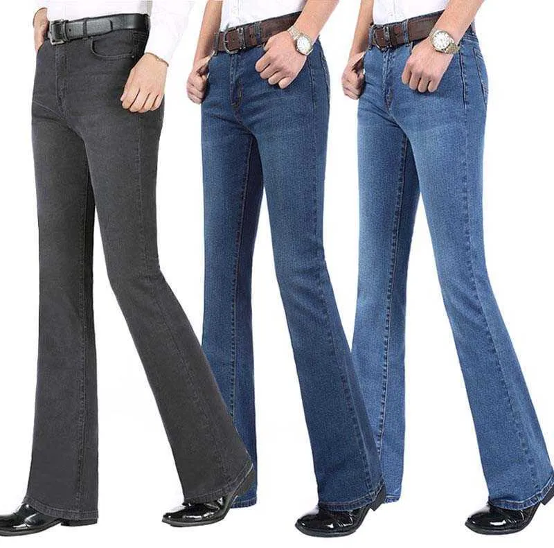 Летние тонкие мужские расклешенные джинсы высокая талия длиной вспышки для мужчин буткут синий Hommes Bell джинсы джинсы мужчин 210622