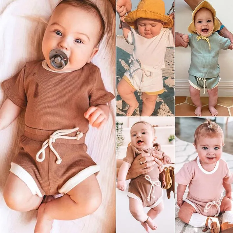 Ensembles de vêtements Bébé garçon fille vêtements d'été ensemble t-shirt à manches courtes + shorts 2pcs tenues de naissance enfants pyjamas en bas âge tricotés survêtements pour bébés