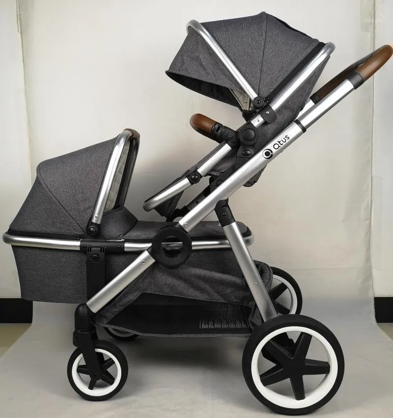 Kinderwagen Tus Duetpro Doppel-Kinderwagen mit großem Aufbewahrungskorb, 17 Modelle, Mono-Duo- und Twin-Sets im Lieferumfang enthalten, Dunkel-/Hellgrau05