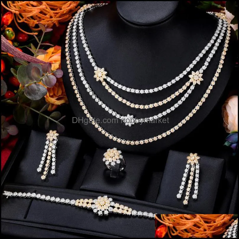 Earrings & Necklace GODKI Trendy 4PCS 3layer Kundan Jewelry Set For Women Wedding Party Cubic Zircon Crystal Dubai Bridal