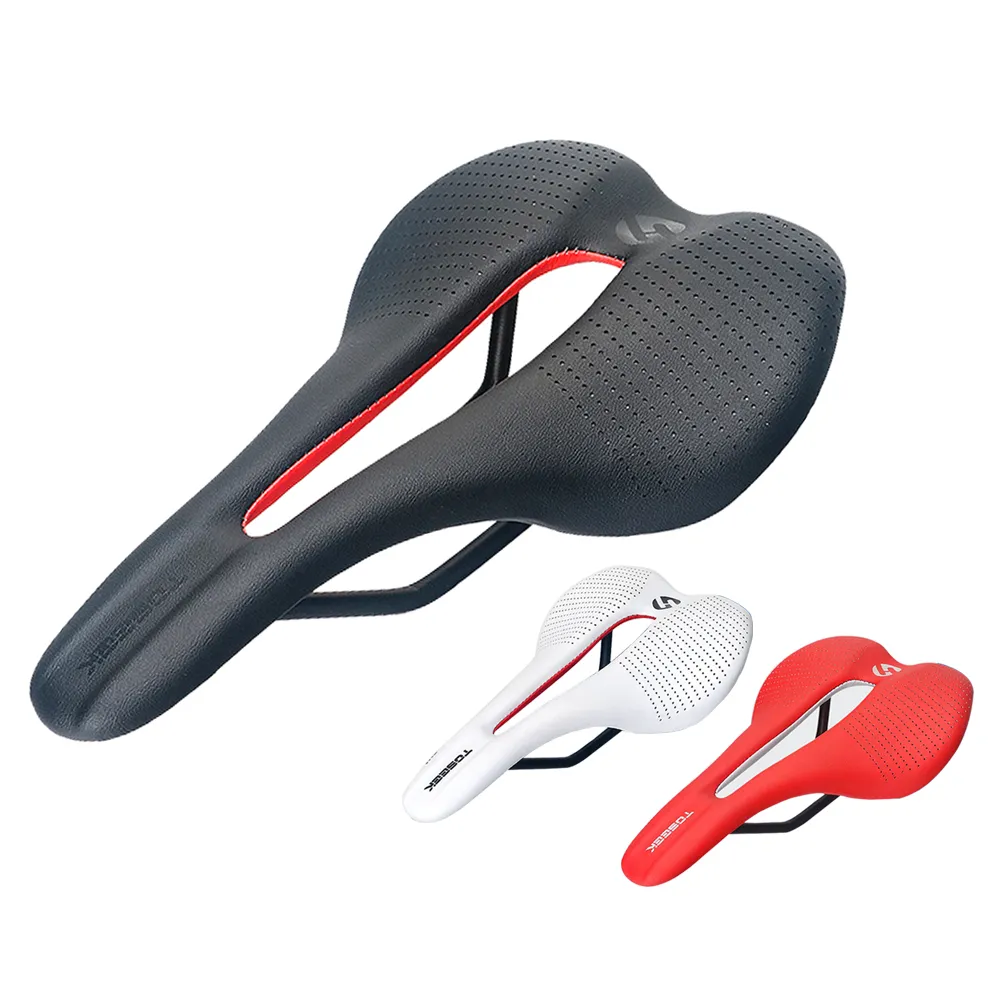 Toseek MTB Road Bike Saddle TS20 Cykeldelar Superfine Fiber Läder Ultra Light Racing Cushion Black Red White