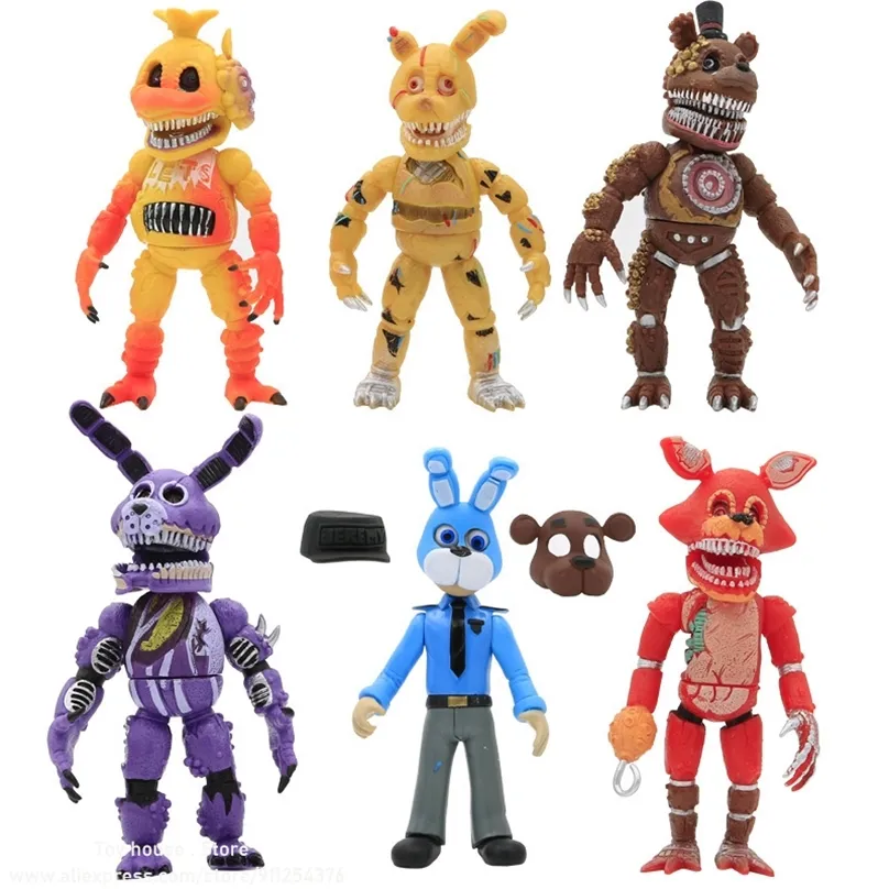 FNAF At Five Nights Security Breach Series PVC Actionfiguren Bonnie Foxy Spielzeug Fazbear Bär Puppe Modell FNAF Spielzeug für Kinder Geschenke 220702