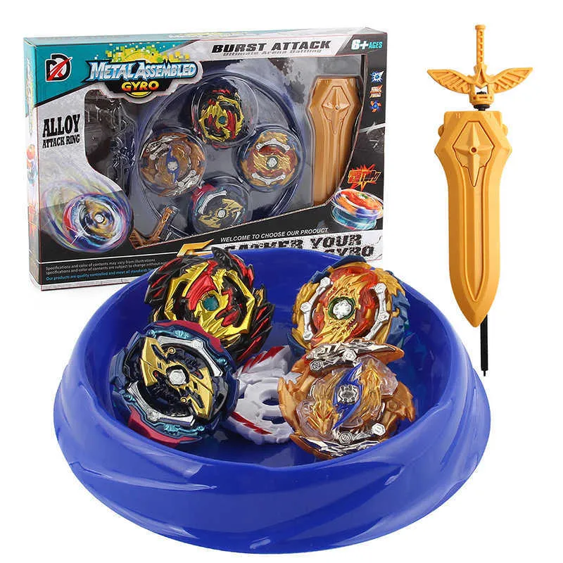 Avec lanceur Byebleyd Burst Bey Blade Assembly Deluxe Gyro Set avec plaque épée lanceur bataille Spinner 4 pièces/ensemble X0528