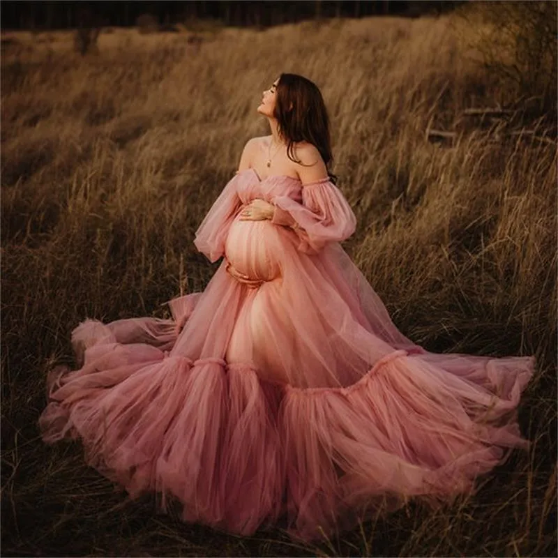 Luxe een lijn prom dresses met verwijderbare lange mouwen moederschap jurken tule plooi tier elegante avondjurk