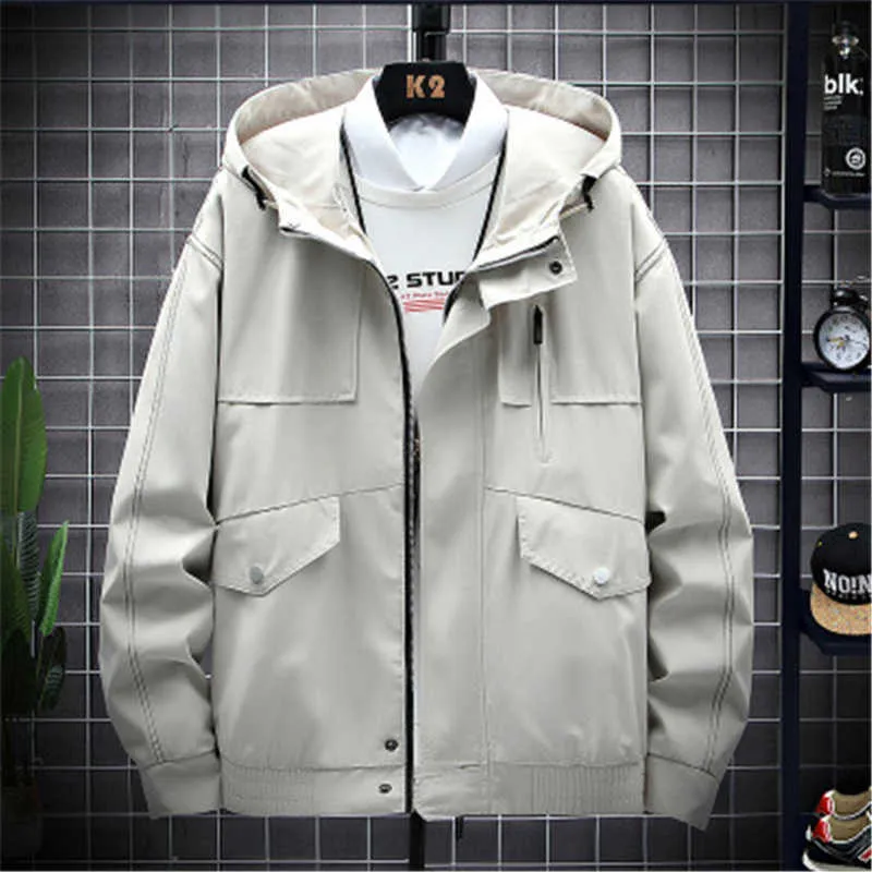 Men Bomber Jacket Spring Casual Loose Windbreaker Sport Running Zipper Solid Hooded Coat Hip Hop Streetwear Outerwear M-4XL X0710