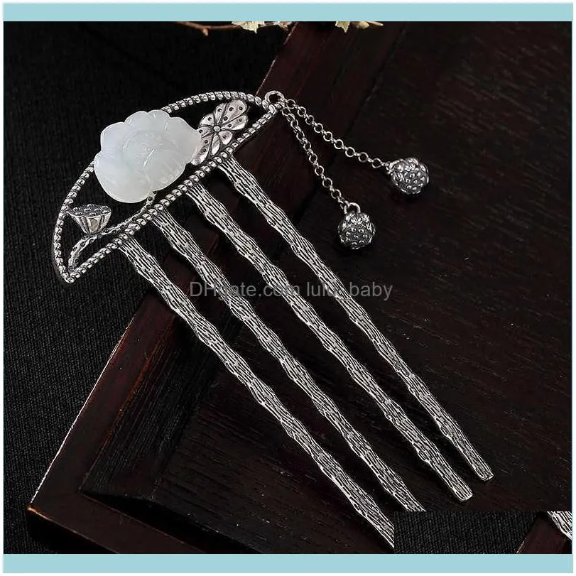 925 Sterling Silver Stick for Women Lotus Flower pin Tassel Hair Accessories Femme Chinese Style Headwear Jewelry