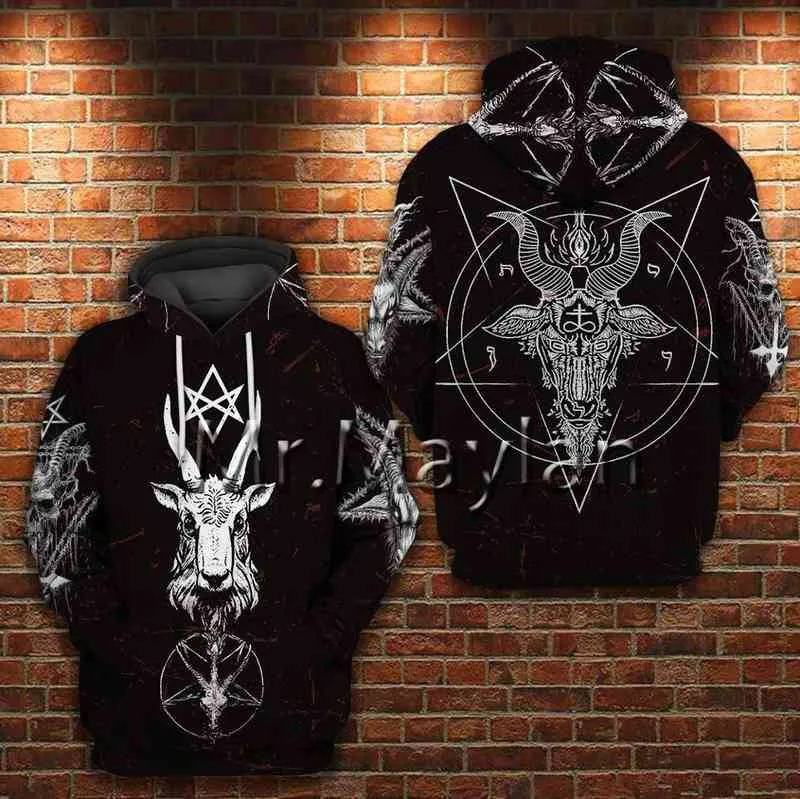 Pentagram 3d print hoodies gotiska satan sweatshirts män nya höst våren varumärke hooded hoodie hip hop herrar tröja hoody t99