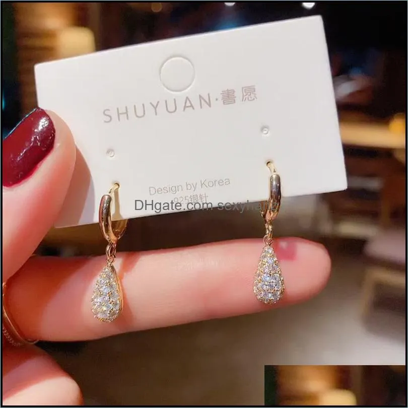 Simple Gold  Water Drop Small Earrings for Women Shiny Rhinestone Alloy Korean Earrings Party Fashion Jewelry