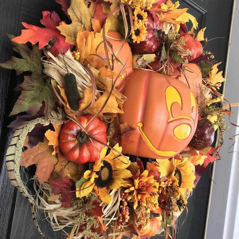 Couronne de Thanksgiving Signe en bois Porte Automne Dinde Citrouille