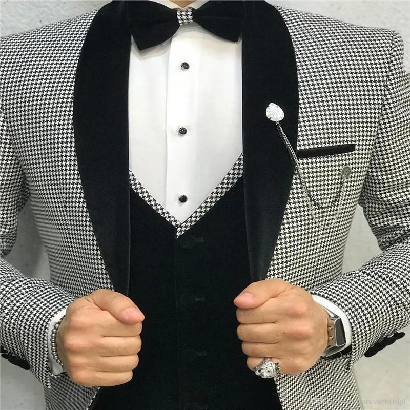 Итальянский дизайн, деловой мужской костюм из 3 предметов, приталенный костюм для вечеринки, выпускного вечера, жениха с узором «гусиные лапки», свадебный мужской пиджак, смокинг256h