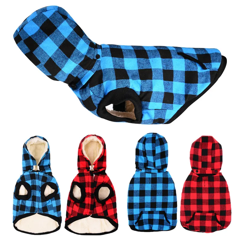 Thicken Dog Vest For Medium Large Dogs Winter Hoodies Warm Flannel Clothes Plaid Pet Jacket Labrador Clothing
