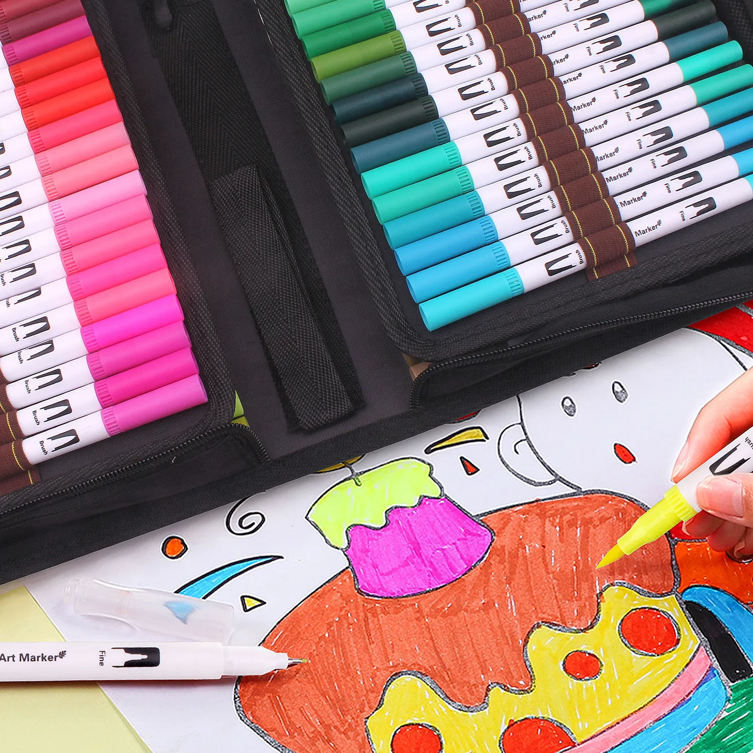 100 Colors Art Markers Set Ohuhu Dual Tips Coloring Brush Fineliner Color  Marker