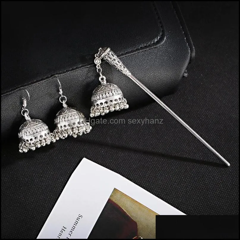 Haarspangen, Haarspangen, Schmuck, 2 Stück, Zigeunerglocken, Ohrringstäbchen, Set mit Perlen, chinesischen Accessoires, Boho-Ohrringen für Frauen, lustige Ohrringe, Drop Deli