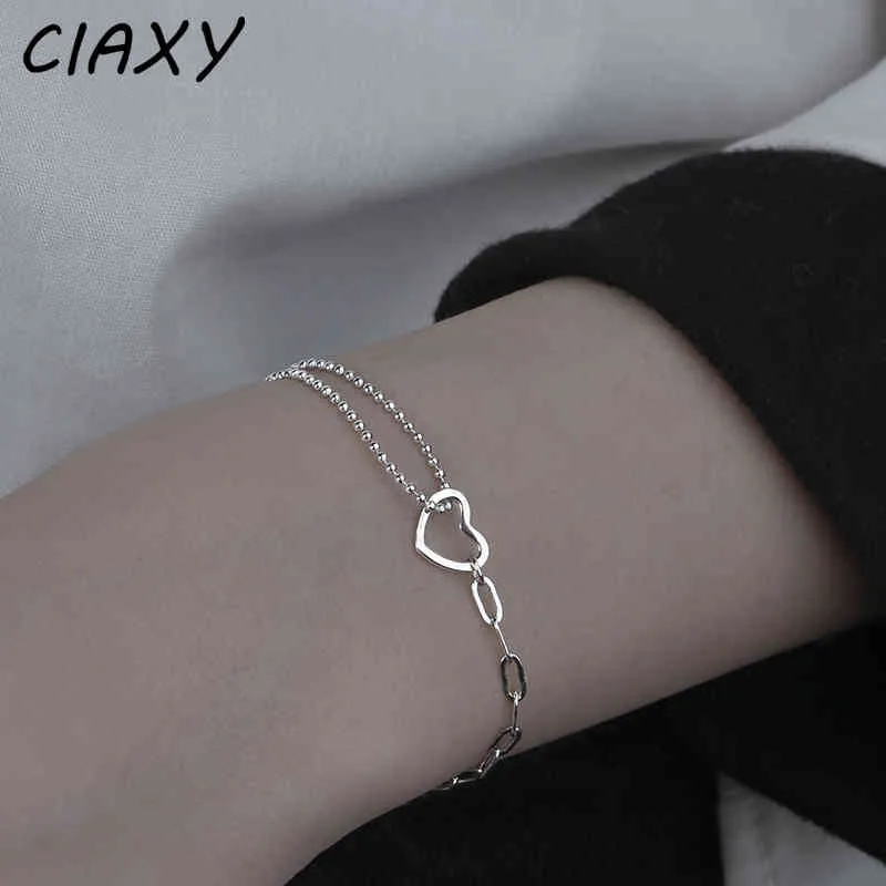 CIAXY 925 Sterling Sier Dubbele Stiksels Ketting Armbanden voor Vrouwen Persoonlijkheid Hollow Love Bracelet Creativiteit Sieraden
